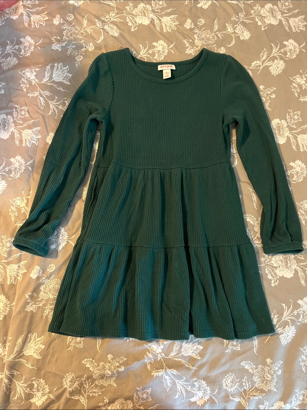 Cat & Jack Dark Green Ribbed Long-Sleeve Tiered Dress
